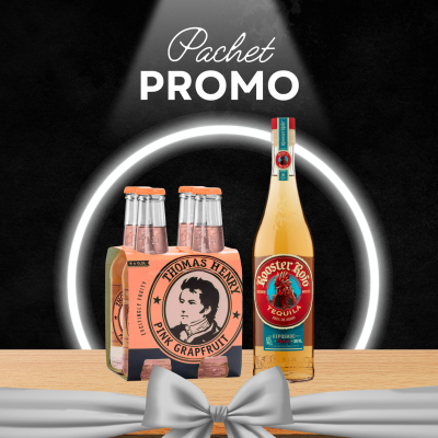 Pachet cocktail: 1 Rooster Rojo Reposado 0.7L + 1x4Pack Thomas Henry Pink Grapefruit 0.2L CADOU