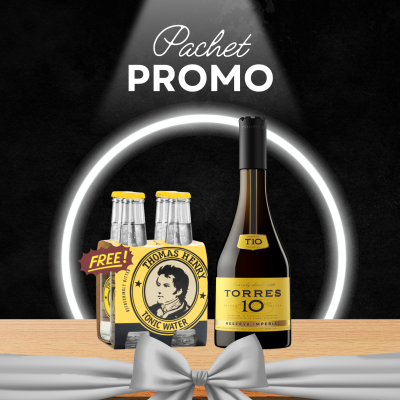 Pachet cocktail: 1 Torres 10 Reserva Imperial 0.7L + 1x4Pack Thomas Henry Tonic Water 0.2L CADOU
