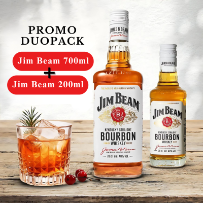 Pachet  Bourbon Whiskey: 1 Jim Beam White 0.7L SGR + 1 Jim Beam White 0.2L (1 LEU)