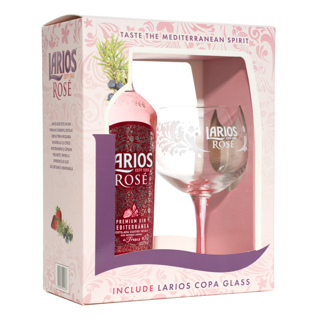 Larios Gin Rose 0.7L SGR - Cutie cu pahar Larios Gin Rose 0.7L SGR - Cutie cu pahar